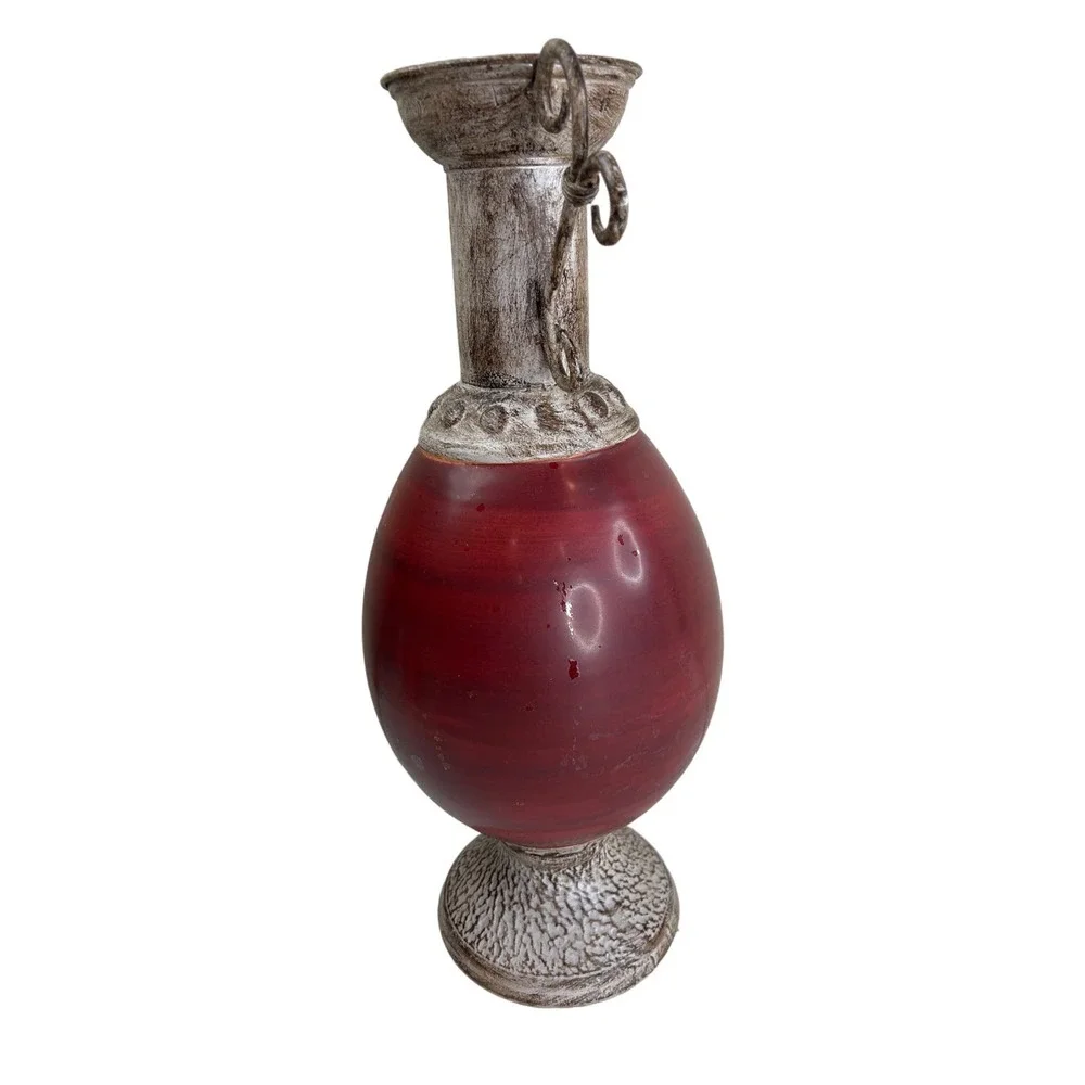 Large Metal Vase Marron‎ Scroll Tan Classic 90s Maximalist Vintage